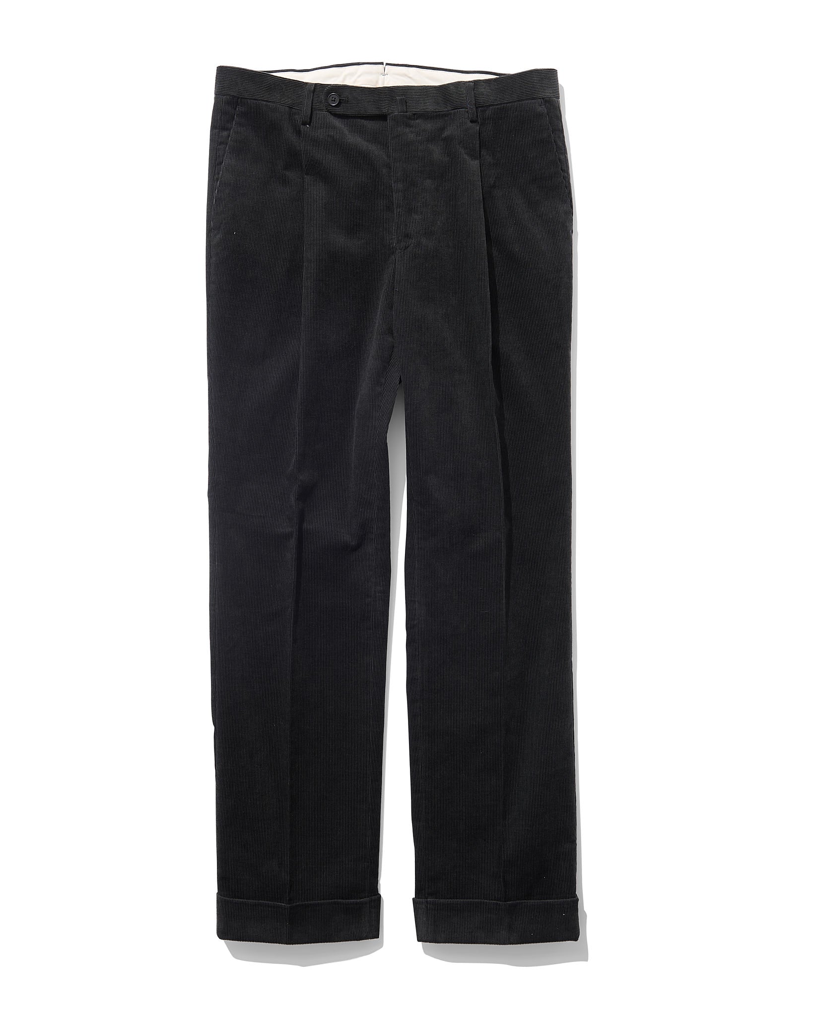 Single Pleat Slacks in Black Corduroy